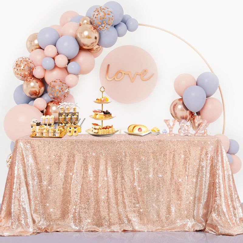 B.Cool B-COOL Rose Gold Sequin Tablecloth Sparkly Wedding Table Cloths Shiny 50x80 Inch Shimmer Overlay for Valentine's Day Party Baby Shower Reception - Image 1
